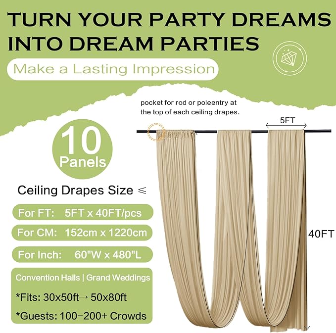 PartyVillage 50ftx40ft Beige Ceiling Curtain - Image 6