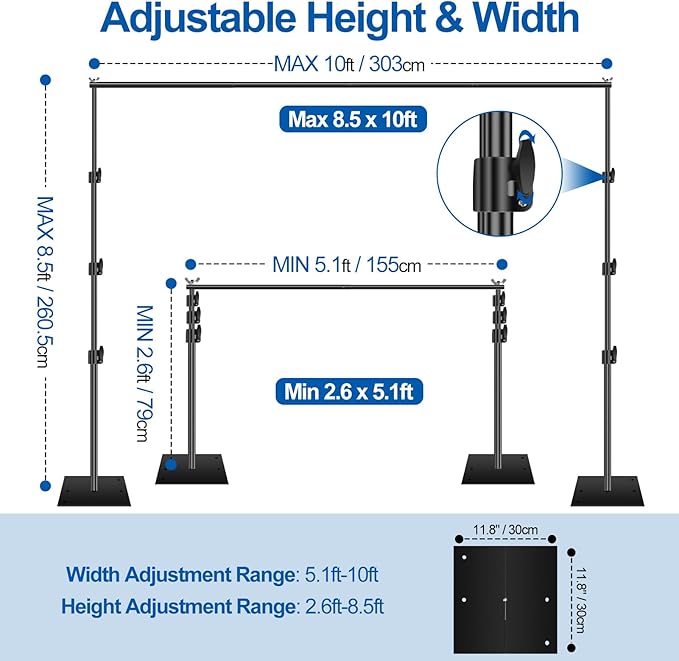 FUDESY Heavy Duty Backdrop Stand, 8.5x10ft Adjustable Photo Background Stand - Image 2