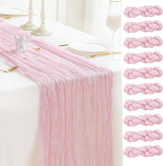 Sioloc 10 Pack Light Pink Cheesecloth Table Runner Fall Autumn Decor by HEALTHYCOMFORTLIFE