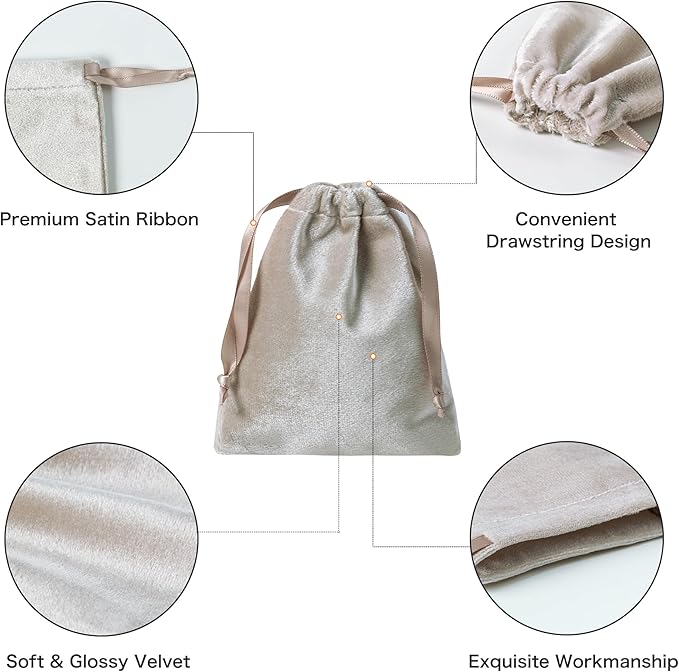 QIANF 12pcs Light Champagne Velvet Drawstring Bags 3x4 inches Glossy Small - Image 2
