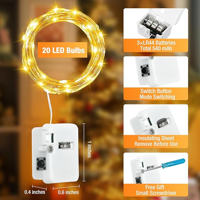6 Pack Fairy Lights Battery Operated - 7ft 20 Led Twinkle Lights 3 Modes - Image 6