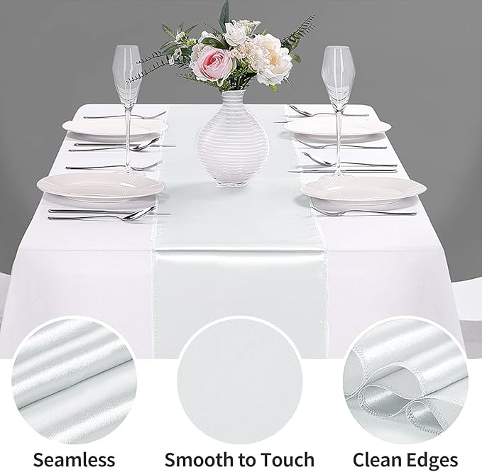 5-Pack Satin Table Runner Silver 12 x 108 inches Long, Table Runners - Image 3