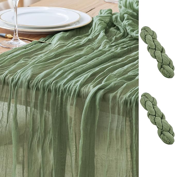 Asee'm 2pcs Cheesecloth Table Runner 120 Inches Sage Green Boho Gauze Cheese by Aseem