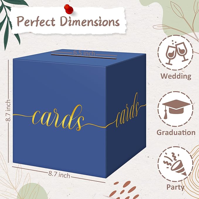QIKSION Navy Blue Graduation Card Box, Wedding Reception, Baby Shower - Image 4