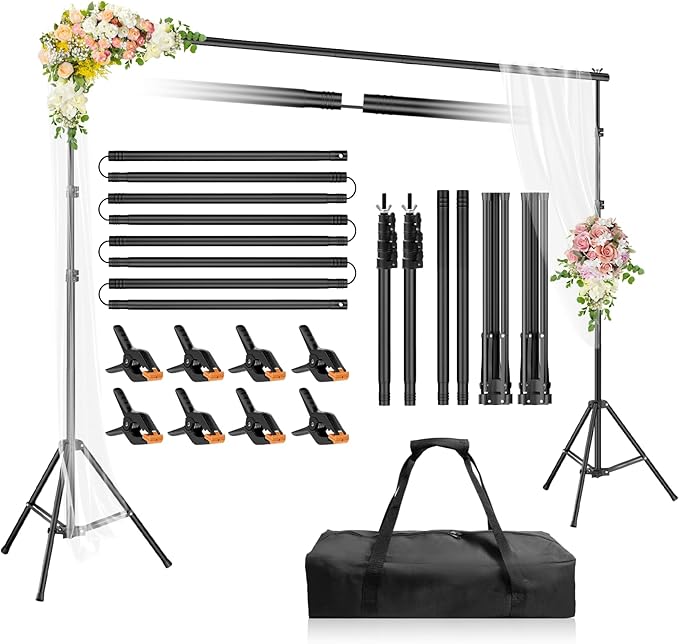 Backdrop Stand 10x6.6ft, Photo Studio Adjustable Background Stand Support by Qoolfoto