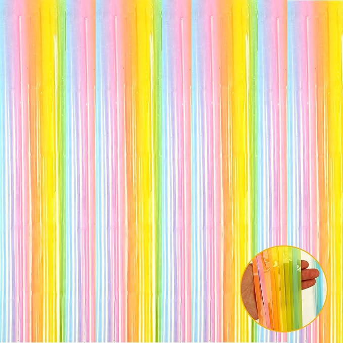 4 Pack Rainbow Foil Fringe Curtain Backdrop, 3.3Ft x 9.8Ft Colorful Metallic by Unknown
