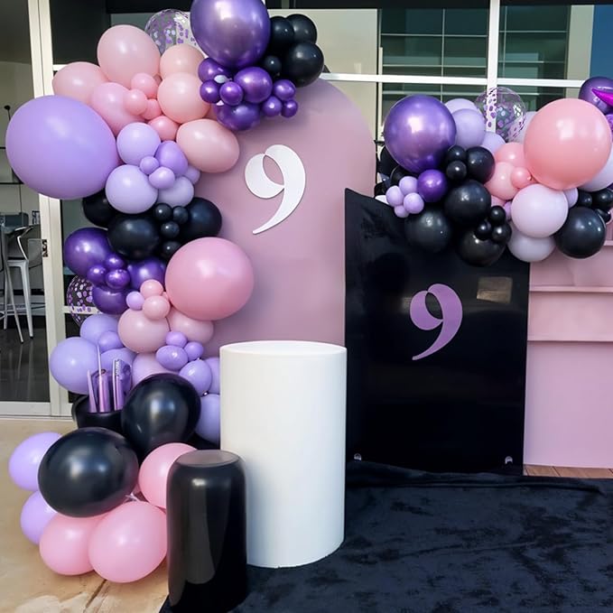 Purple Pink Black Balloons, 12 Inch Pink Black Macaron Dark Metallic Purple - Image 4