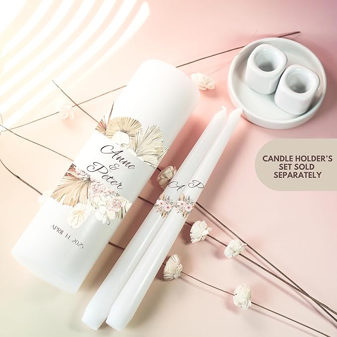 Unity Candles for Wedding, Modern Unity Set, Custom and Personalized Pillar and - Image 3