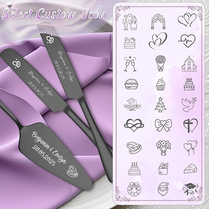 Custom Wedding Cake Knife and Server Set, Personalised Cake Serving Kit - Image 5