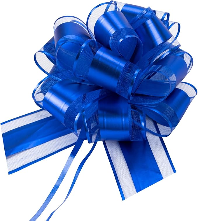 12 PCS 6 Inch Large Pull Organza Blue Bows by Unknown