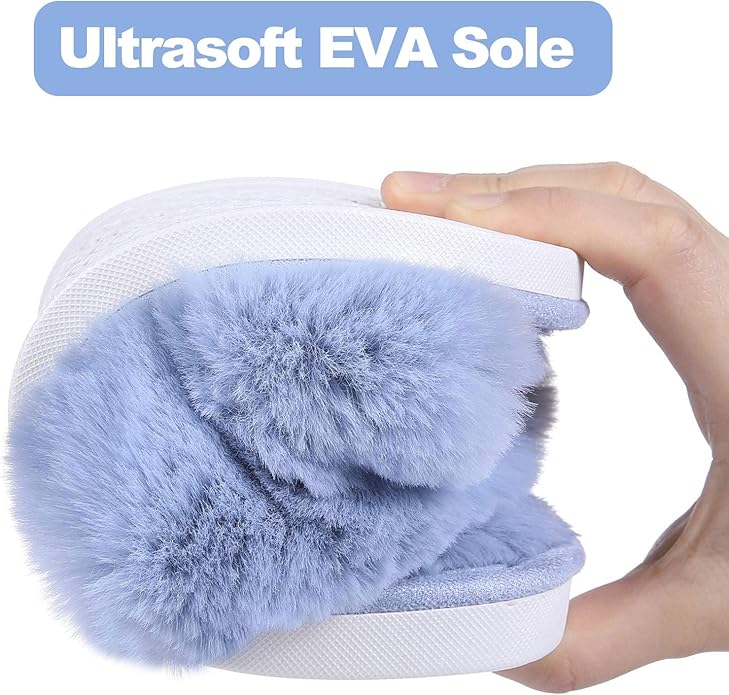 Evshine Women's Fuzzy Slippers Cross Band Memory Foam House Slippers Open Toe - Image 4