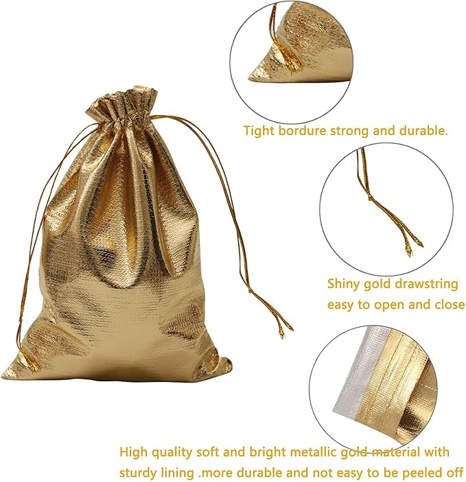 Pack of 100 4"x 6" Heavy Duty Gold Drawstring Organza Jewelry Pouches Wedding - Image 4