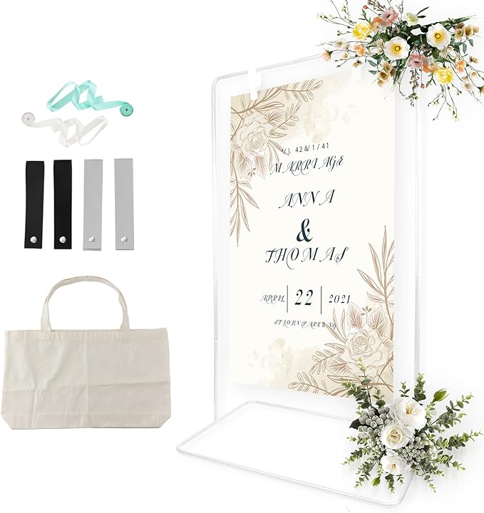 Wedding Sign Holder, Adjustable Welcome Sign Stand w/ Leather Hanging Strap by TPFWTD