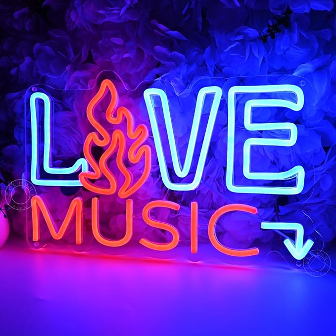 SYLHOME Live Music Led Neon Light Sign Fire Hot Bar Pub Music Studio Club - Image 2