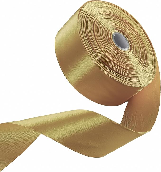 1-1/2" x 50 Yards Champaign Gold Satin Ribbon Single Faced Fabric Ribbons by Oakarbo