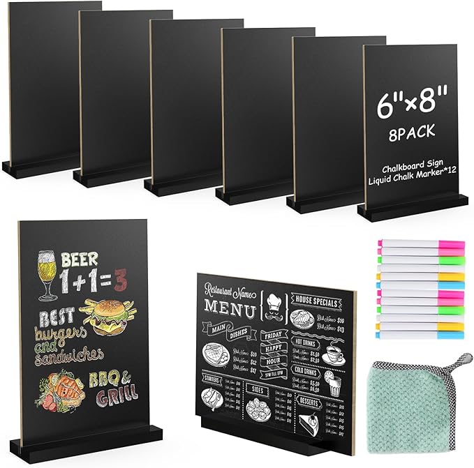 EHWINE Mini Chalkboard Easel Sign Set, 8 Pack 6x8 Inch Wooden Boards by EHWINE