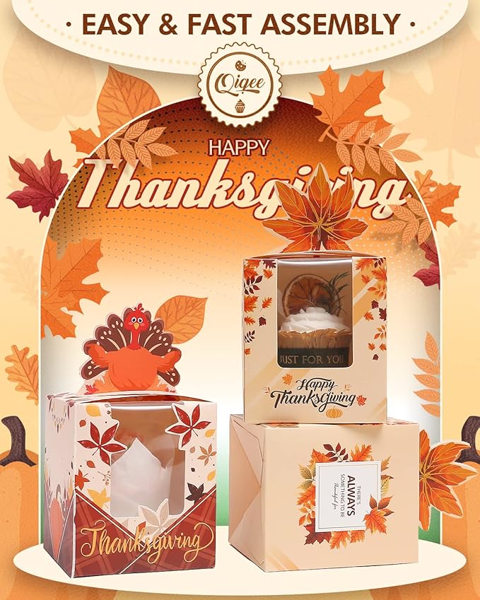 qiqee Thanksgiving Individual Cupcake Boxes Cupcake Holders Disposable 60pcs - Image 2