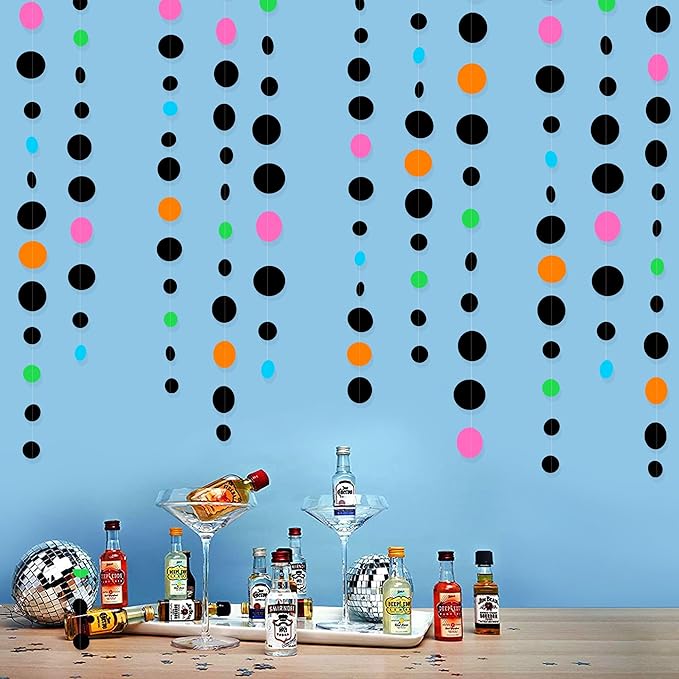 Black and Colorful Circle Dots Hanging Paper Streamer Black Multi-Color Polka - Image 4