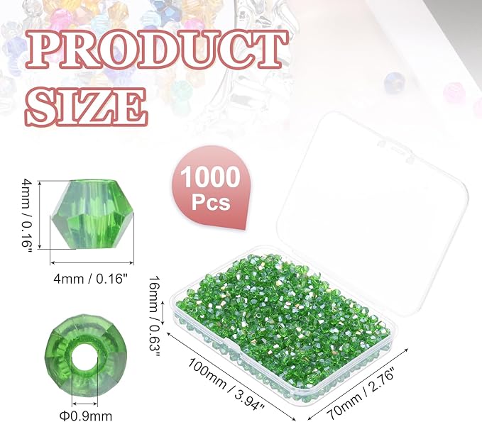 PATIKIL 1000pcs 4mm Bicone Glass Crystal Beads, Faceted Glass Spacer Beads - Image 2
