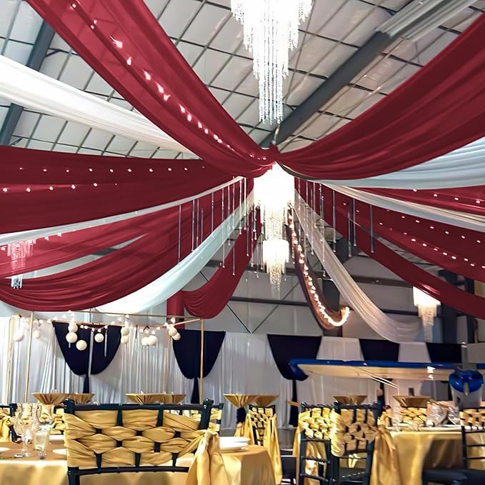 6 Panels Burgundy Wedding Ceiling Drapes 5ftx20ft Ceiling Drapes Chiffon Fabric - Image 7