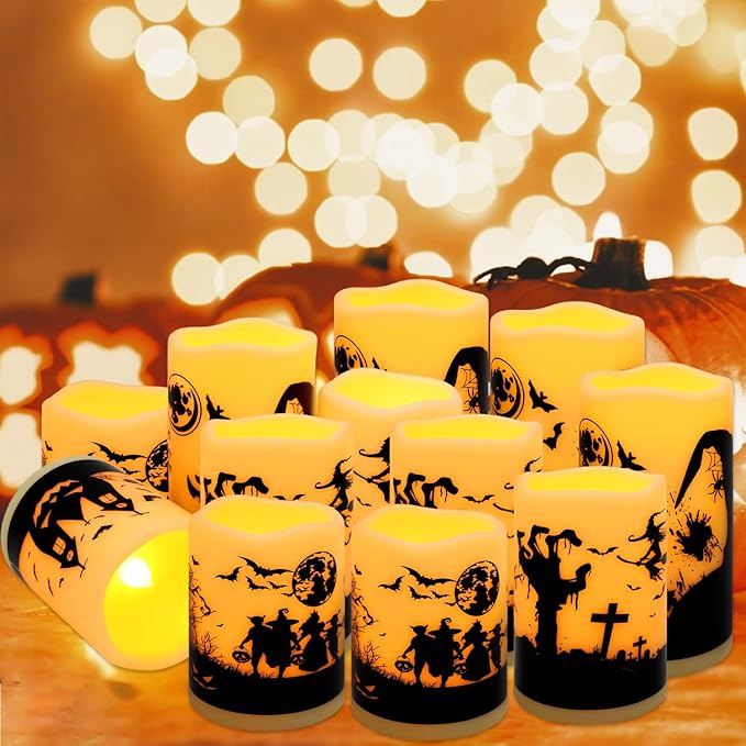 12-Pack Halloween-Flameless Led Pillar Candles，Remote Control and Timer - Image 8