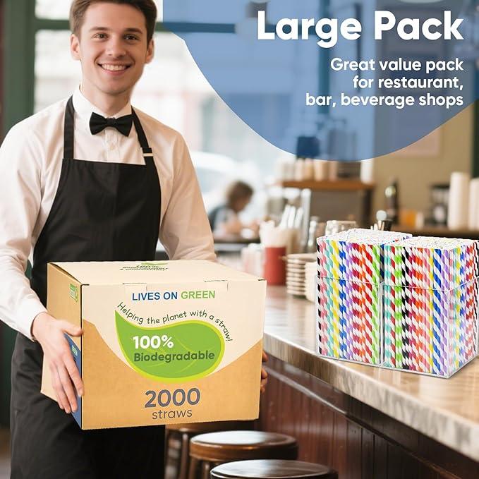 Disposable 7.75" Colorful Paper Drinking Straws Bulk 2000 Counts, 10 Assorted - Image 5