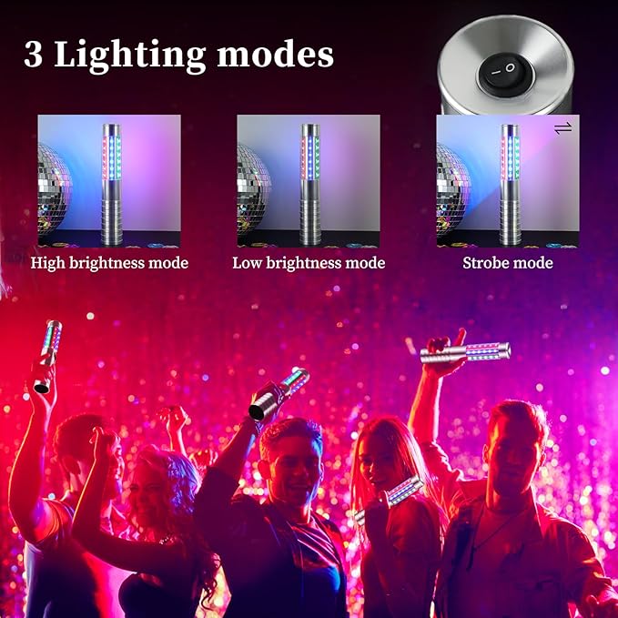 6 Pieces RGB LED Strobe Baton Light Rechargeable Bottle Service Sparklers Stick - Image 2