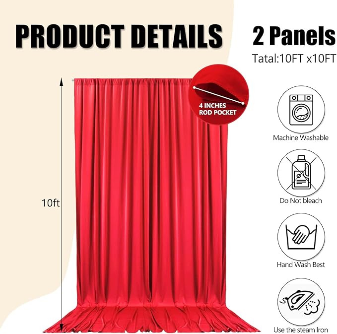 10ft x 10ft Red Backdrop Curtains - Image 2