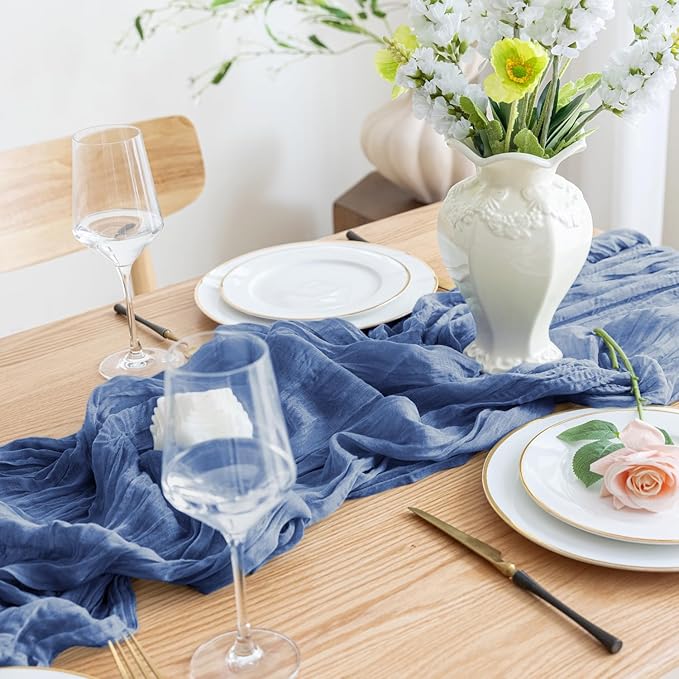 Asee'm 4pcs Cheesecloth Table Runner 120 Inches Long Blue Boho Gauze Cheese - Image 5