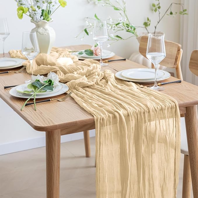 Asee'm 2pcs Cheesecloth Table Runner 120 Inches Long Sand Boho Gauze Cheese - Image 6