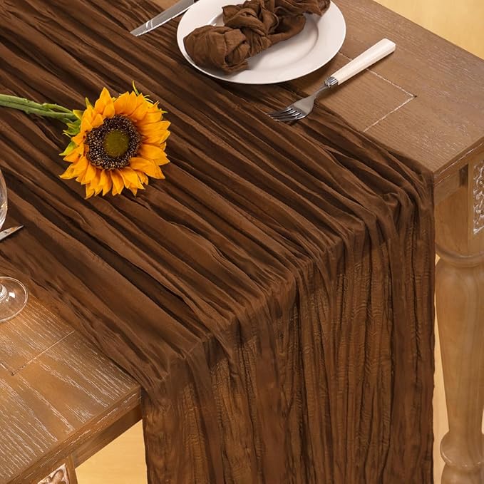 Brown Cheesecloth Table Runner Tan Fall Table Runner Boho Gauze 120 Inches - Image 5