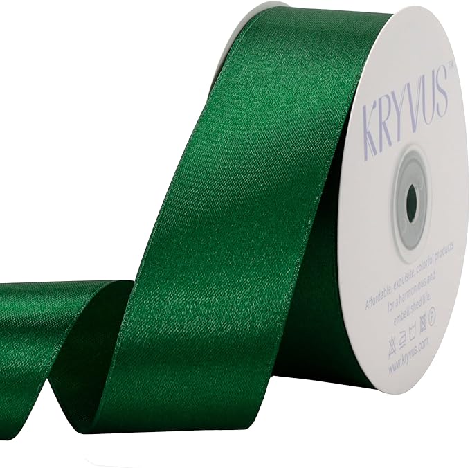 Green Satin Ribbon 1-1/2 inch X Continuous 50 Yards, Single Face Polyester by Kryvusribbon