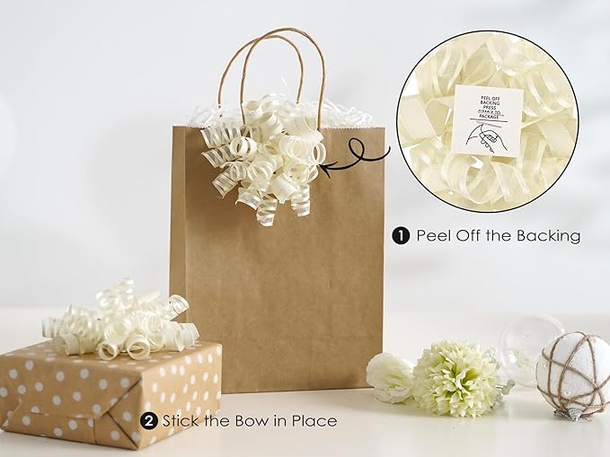 HUIHUANG Gift Wrapping Bows Gift Wrap Accessory Ivory Curly Ribbon Bow 5 inch x - Image 3