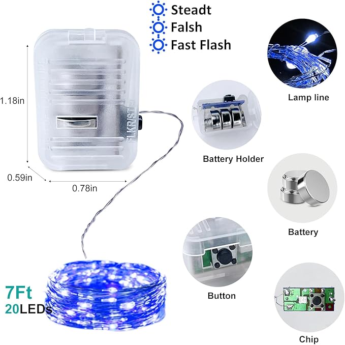 Blue Led Fairy Lights Battery Operated, 12 Pack LED Mini String Lights - Image 4