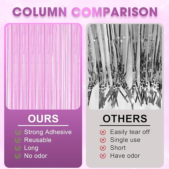 2 Pack Pastel Purple Foil Fringe Backdrop Curtains, Tinsel Streamers Birthday - Image 4