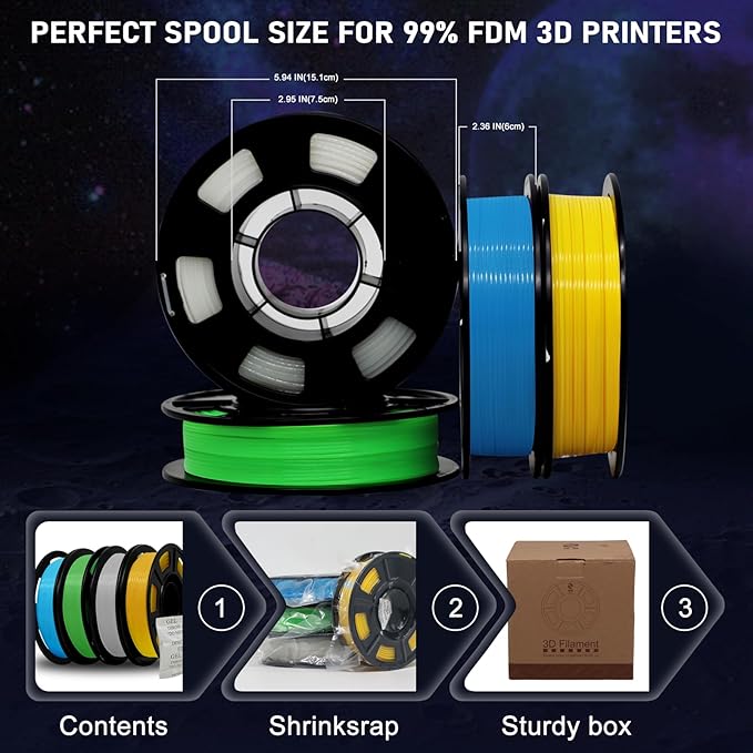 YOUSU 3D Printer Filament Bundle, Glow in The Dark Filament Multicolor - Image 7