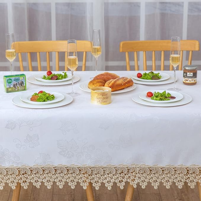 Beige lace Premium Rectangle Farmhouse Tablecloth Waterproof OilProof - Image 2