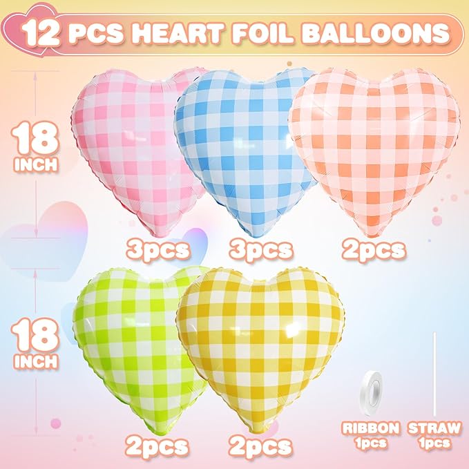 Colorful Checkered Heart Balloons - Image 2