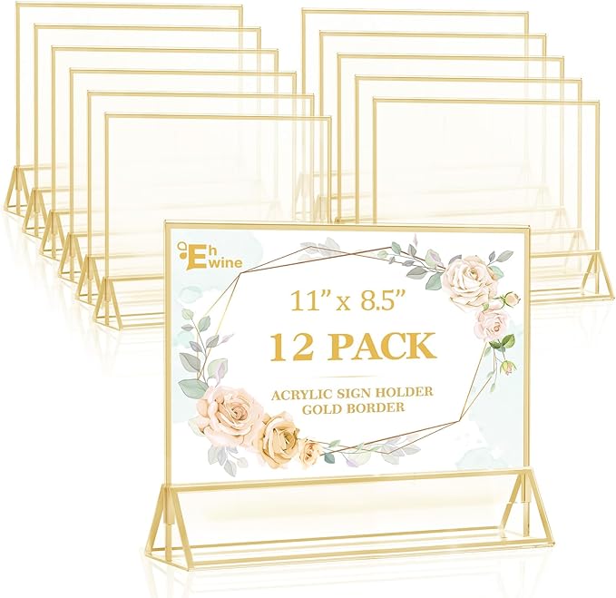 EHWINE 12 Pack Acrylic Sign Holder 8.5 x 11 Horizontal, Double-Sided Stand up by EHWINE