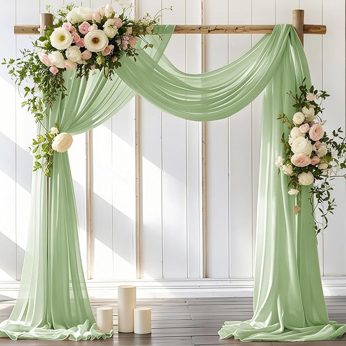 Wedding Arch Draping Fabric 2 Panels 30'' x 18FT Sage Green Sheer Chiffon Arch by LINXTAR
