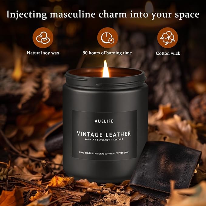 2 Pack Men Candles | Smoke & Vanilla + Vintage Leather - Image 2