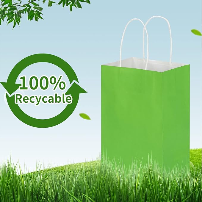 50 Pack 5.25x3.25x8.25 Inch Small Grass Green Kraft Paper Bags - Image 4