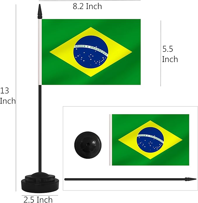 2 Pack Brazil Desk Flag Set, Brazilian Desktop Small Miniature Table Office Flag - Image 2