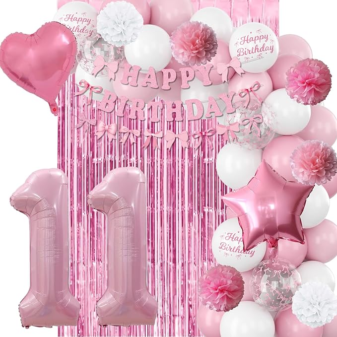11th Birthday Decorations for Girls Pink Number 11 Balloon Bow Coquette Happy - Image 7