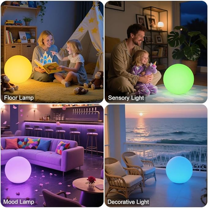 14-in LED Ball Light, Rechargeable Outdoor Globes Light Dimmable RGB Color - Image 2