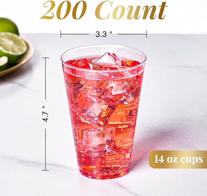 FOCUSLINE 200 Pack 14 oz Clear Plastic Cups, Large Disposable Cups Plastic - Image 3