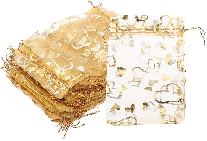 PATIKIL 50 Pcs 4x6 Inch Heart Printed Organza Bags by PATIKIL