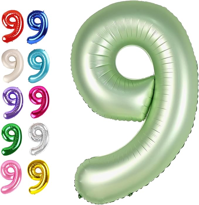 Big Sage Green 40 Inch 9 Balloon Number, Jumbo Giant 9th 19 29 39 49 99 by Upgesy