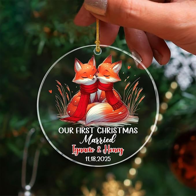 Personalized Date/Name Mr & Mrs Fox Married Christmas Ornament 2025, Our First - Image 4