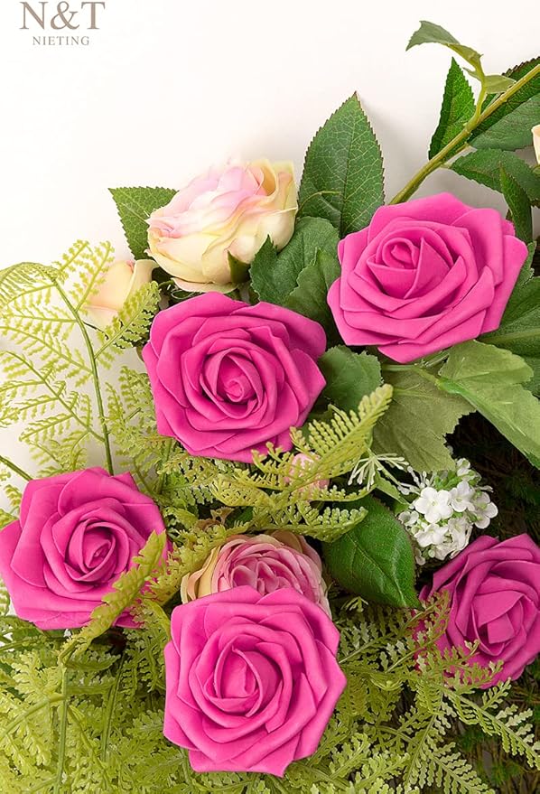 N&T NIETING Artificial Flowers, Hot Pink Artificial Roses - Image 4